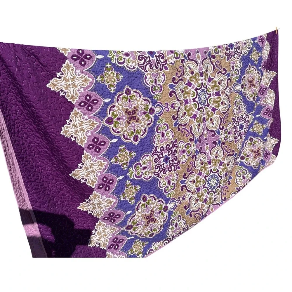 Purple Bohemian Quilted Comforter Set with 2 Shams 85